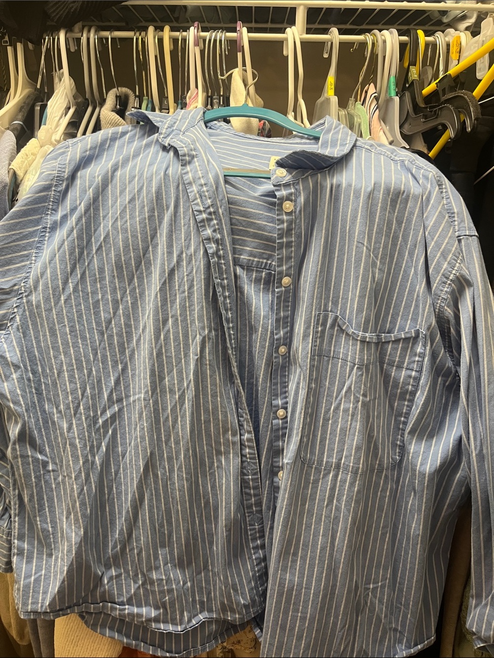 Light Blue Pinstripe women’s Button-Up Shirt- a new day
